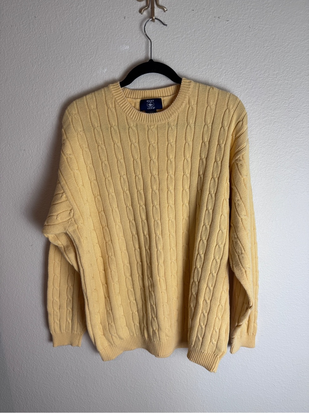 Hunt Club Men's Yellow Cotton Cable Knit Crew Neck Pullover Sweater Size L